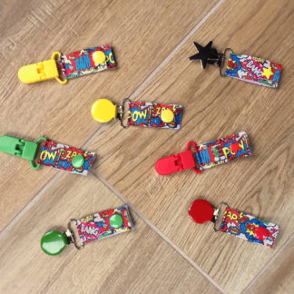 Super Hero Sound Effects Tubie Grip Clips with Snap Closure